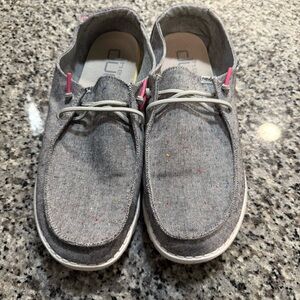 Hey Dude Womens Gray and Pink Loafers with Flexible Design 12